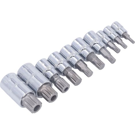 Lot de 10 douilles à embouts triples carrés cannelés M4 à M18 1/4 po 3/8 po 1/2 po CR V avec boîte de rangement (1/5)