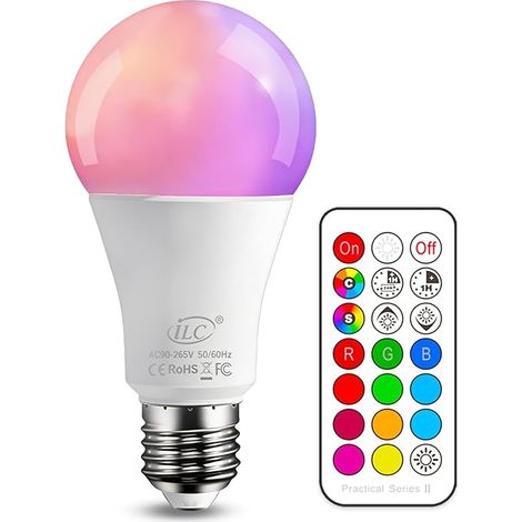Ampoule LED E27 à Couleurs Changeantes, Ampoule LED RGB Télécommandée 900LM 6000K, 12 Couleurs au Choix, Avec Fonction Minuterie 230V (1/5)