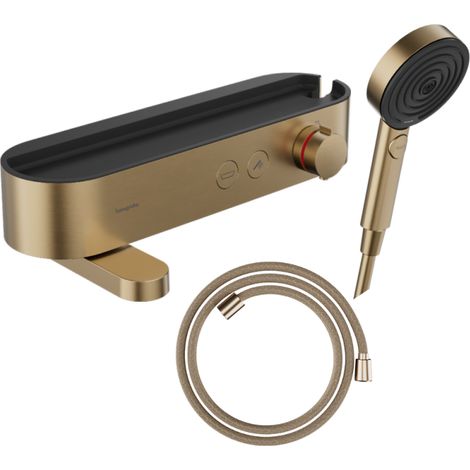 Pack mitigeur bain douche thermostatique HANSGROHE ShowerTablet Select + Flexible Designflex + Pommeau de douche Pulsify Select 3 jets Bronze brossé