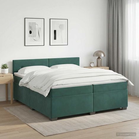 vidaXL Lit boxspring avec matelas Vert foncé 200 x 200 cm Velours (1/5)