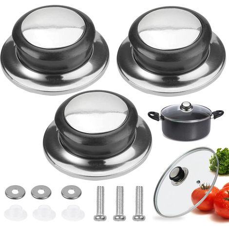 Bouton de couvercle TuseRxln - Acier inoxydable - Ergonomique résistant à la chaleur - 1 pièce - Convient aux casseroles - Noir (1/5)