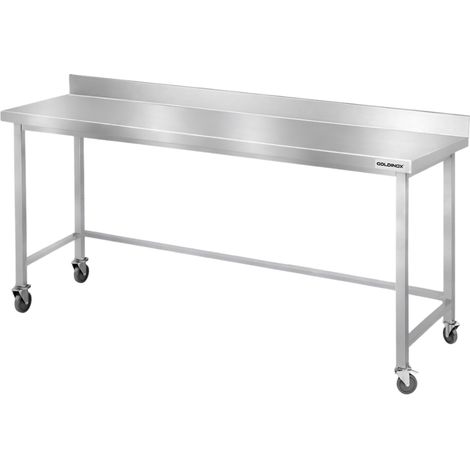 Table de travail en inox Bar 1800x800 mm avec renfort et dosseret sur roulettes PREMIUM - GOLDINOX (1/4)