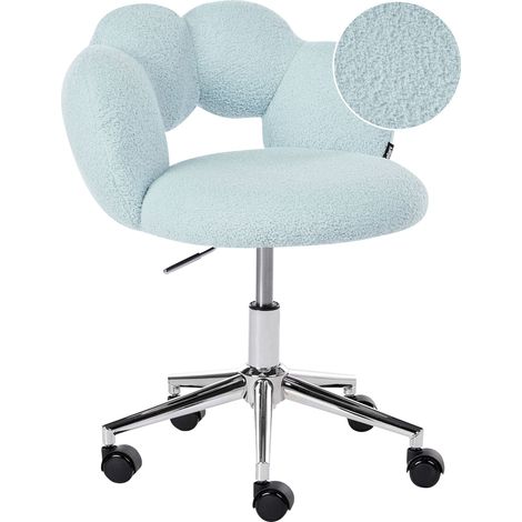 Office Chair Light Blue Boucle Gas Lift Height Adjustable Full Swivel Armless Vanity Chair Modern Style Home Office Kids Room WHIZZY