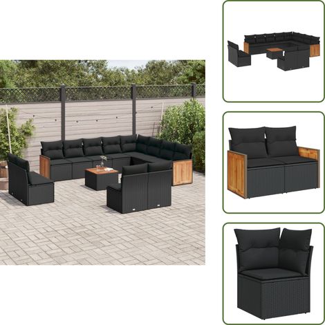 13-tlg. Garten-Sofagarnitur mit Kissen Schwarz Poly Rattan - Gartenmöbel Set - Rattan Möbel - Outdoor Möbel - Lounge Set - Esstisch Set (1/5)