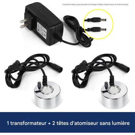 Humidificateur à ultrasons à 2 têtes, une à deux têtes d'atomisation sans lumière + transformateur, grand volume de brume
