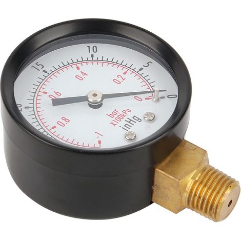 Manomètre à vide 2" pour compresseur d'air, eau, huile et gaz, montage inférieur 1/4" NPT MF (1/5)