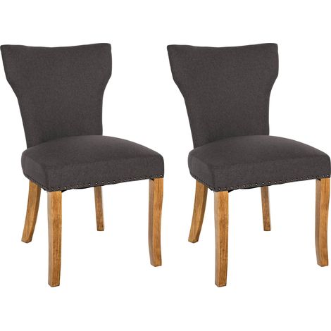 Set de 2 chaises de salle à manger boutons décoratifs en tissu couleur gris foncé et pieds en bois 100001591 (1/5)