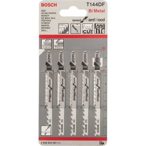 BOSCH T144BF Confezione da 5 lame Bimetal SPEED per legno duro