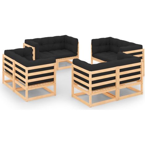 Salon de jardin 8 pcs,Mobilier de terrasse,Table et Chaise pour Relax avec coussins Bois de pin massif -YZ956035 (1/5)