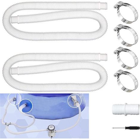 Tubo per piscina - 2 pezzi, con 4 fascette metalliche, tubo di ricambio, per piscina fuori terra (bianco) (1/5)