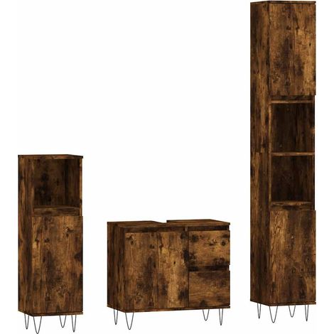 Maison Exclusive - Set Mobili da Bagno 3 pz Rovere Fumo in Legno Multistrato