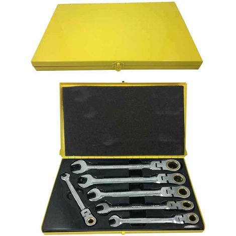 TRADE SHOP - Kit Chiavi Combinate Fisse E A Cricchetto Testa Snodabile Helved Da 6pz Hld10123 -
