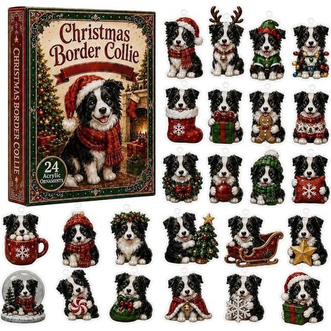Hunde-Adventskalender 2026 24 Tage 2D-Collie-Deko-Set aus Acryl zum Aufhängen – Täglicher Countdown-Kalender für Kinder, Erwachsene, Familie und Freunde – Zuhause, Wohnung, Weihnachtsbaum, Fenster, K (1/5)