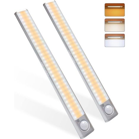 Luz de armario de 120 LED con sensor de movimiento, brillo ajustable en 3 colores, recargable por USB, inalámbrica, ideal para armarios, cocinas, pasillos, garajes y linterna. (1/5)