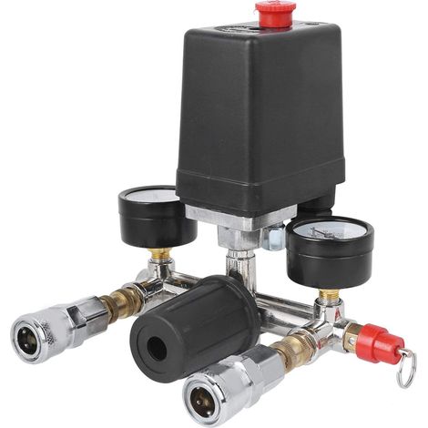 Pressostat pour Compresseur d‘Air, Interrupteur de Pression Réglable 90 120 PSI avec Manomètre, pour Compresseur d’Air et Outils Pneumatiques (1/5)