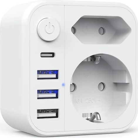 Norme allemande conforme à la norme européenneType G Multiprise avec Interrupteur,3 USB et 1 USB C,Adaptateur Universel de Voyage Accessoires (1/5)