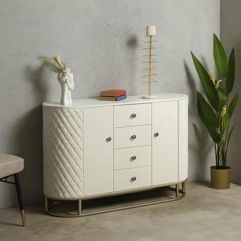 Dmora - Kommode Grotte, Wohnzimmerbuffet, Wohnzimmer-Sideboard, Moderne Küchen-Speisekammer, 120x40 h85 cm, Weiß und Gold (1/5)