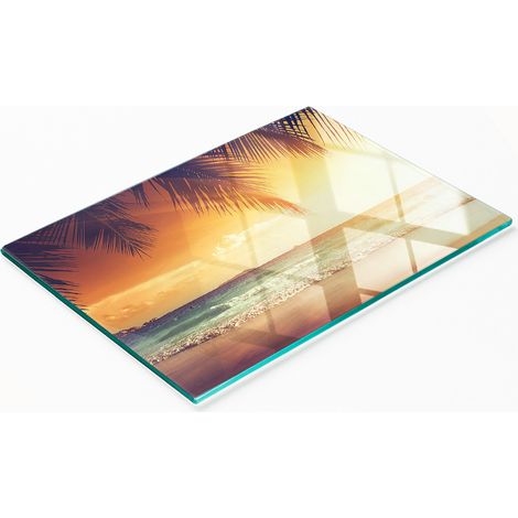Planche à découper en verre pour cuisine avec motif de plage tropicale 80x52 cm (1/5)