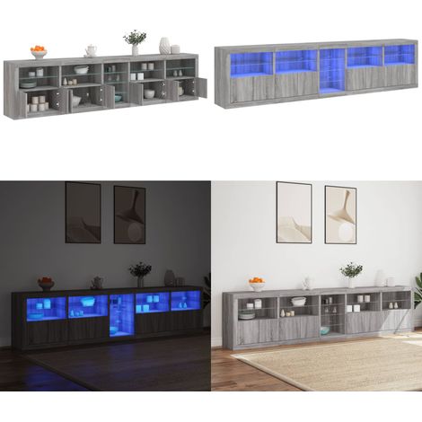 Buffet avec lumières LED sonoma gris 283x37x67 cm - Buffet Moderne - Meuble De Rangement - Armoire - Luminaire Led Rgb - Décoration Intérieure - Home & Living (1/5)