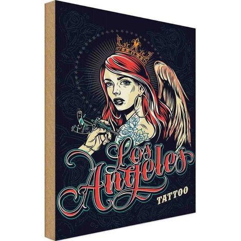 Panneau en bois 40x30 cm Tatouage Los Angeles Amérique États-Unis (1/4)
