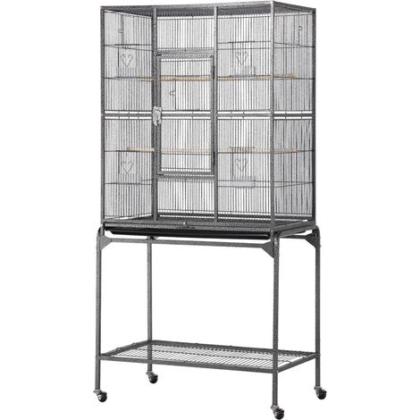 Yaheetech – Cage pour oiseaux 81 x 47 x 160 cm – Volière sur roulettes avec support détachable – Métal résistant à la rouille – 6 portes de nidification