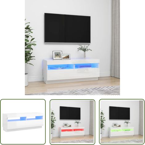 The Living Store Meuble TV avec lumières LED blanc brillant 100x35x40 cm - Meuble Tv - Meuble Téléviseur - Armoire Tv - Télévision Murale - Support Tv (1/5)
