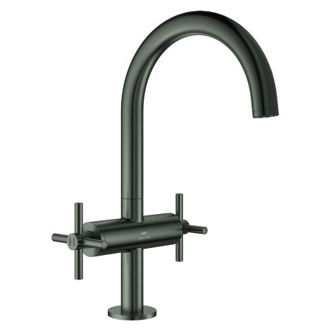 GROHE Waschtisch-Einlochbatterie Atrio 21144, L-Size, mit Kreuzgriffen, Push-open Ablaufgarnitur 1 1/4'', hard graphite gebürstet (1/3)