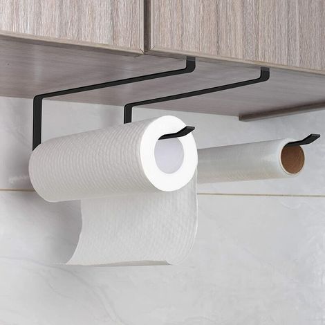 Lot de 2 porte-rouleaux de papier essuie-tout sans perçage, 27 cm, pour cuisine et salle de bain, noir (1/3)