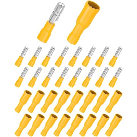 Lot de 100 cosses de câble de 4-6 mm², connecteurs ronds jaunes et cosses rondes jaunes - Connecteurs à sertir isolés pour voiture (1/5)