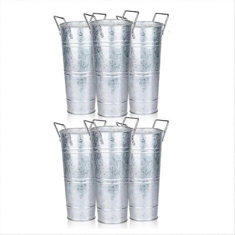 Lot de 6 seaux galvanisés pour bar à fleurs, 25 cm avec poignées, accessoires et seaux pour bar à fleurs, vases de style champêtre (1/5)