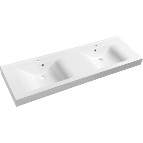 Sapho Nadja - Lavabo doppio 160x50 cm, con troppopieno, fori per miscelatore, bianco 68164