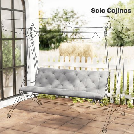 Cuscino per panchina da giardino con schienale, imbottitura spessa e cinghie di fissaggio per uso interno ed esterno, 150x98x8 cm, grigio (1/5)