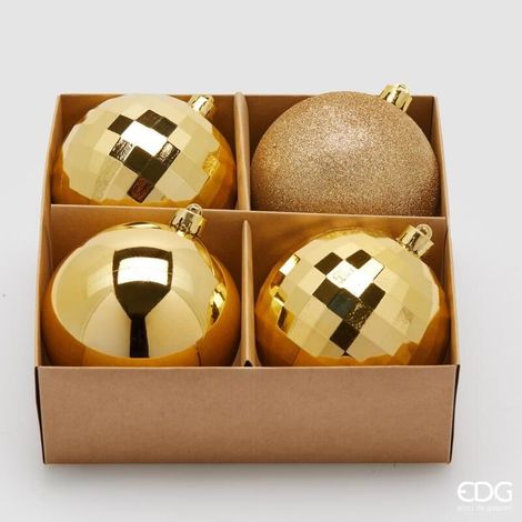 EDG Set 4 Pezzi Palla Di Natale Mirrormix Assortiti Oro 10 Cm