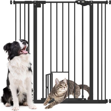 Barrière de sécurité animaux de 104,1H cm avec porte fermeture automatique système de double verrouillage noir (1/5)