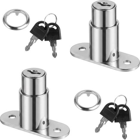 Sliding Door Pressure Cylinder Cabinet Lock, Push-Pull Sliding Door Lock with Key, for Showcases, Filing Cabinets (Silver) (1/5)