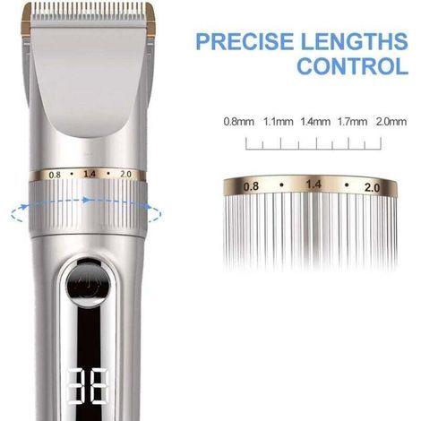Tondeuse Cheveux Professionnelle IPX7 Tondeuse à Cheveux LCD de Lame Céramique avec Peigne de Réglage Motorisé 3/6/9/12 mm Imperméable Rechargeable pour Domicile ou Coiffeur(Argent) (1/3)