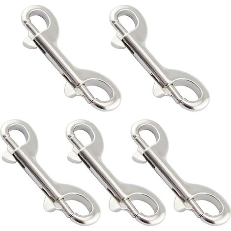 Lot de 5 mousquetons à double extrémité 89cm en alliage de zinc crochets ressort métal nickelé clips chaîne déclenchement multi-usages boucle matériel pour cheval chien laisse garage, argent (1/5)