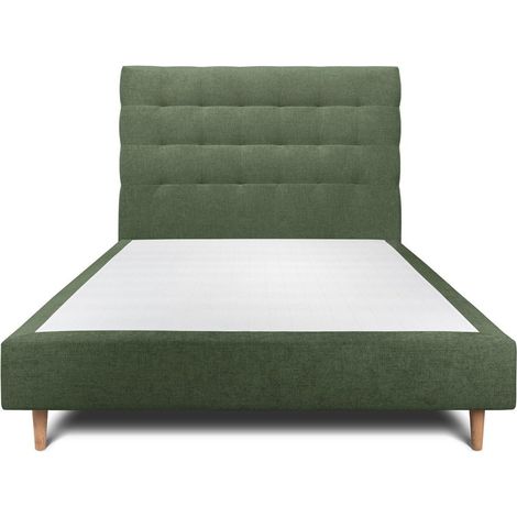 Lit 150x200cm avec tête de lit capitonnée tissu et sommier tapissier vert - Hauteur totale : 35cm (1/5)