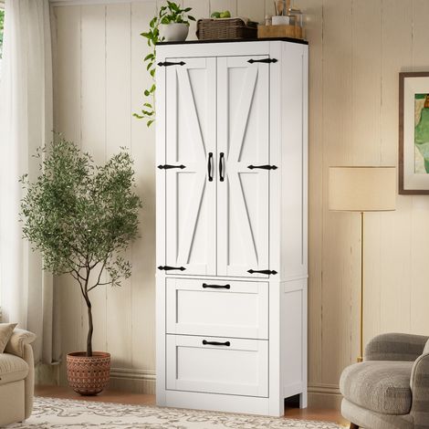Style campagne moderne en X : Rangement spacieux modulable, buffet haut vaisselier pour cuisine et salle à manger 60x30x168cm (1/5)