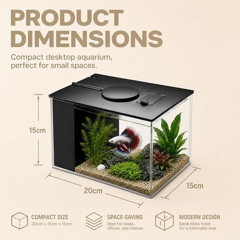 Aquarium Plastic Aquarium with Filtration Pump and LED Light, Circulation Aquarium for Fish, Shrimp and Aquatic Plants (Black) (1/4)
