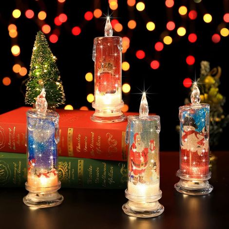 Christmas Flameless Candles, Set of 4, Battery Operated Christmas Theme LED Candles for Holiday Gifts Christmas Decoration (1/4)