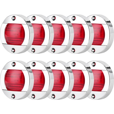 10 Stück 12V Positionsleuchten, 6 LEDs, rot, rund, mit Chromblende, wasserdicht, für LKW, SUV, Boot (1/5)