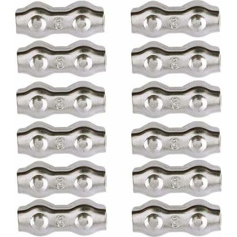 Serre-câble , Serre Cable Acier 3mm 12 Pièces Serre Câbles Duplex Pince de Câble Acier inoxydable 304 D'agrafe de Câble,Câble Poignées pour 2mm Câble Métalliques Pince À Câble Corde à Linge,AAFGVC