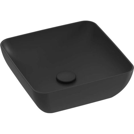 Ravak UNI - Lavabo sobre encimera 38x38 cm, sin rebosadero, sin orificio para grifería, negro mate XJX0D138000 (1/4)