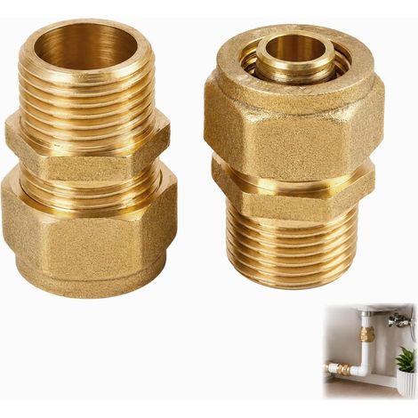 2 Pièces Raccords à Vis 16 mm X 1/2 Ag, Filetage Extérieur, Laiton Raccords à Vis Pour Tuyau Composite en Aluminium, 16 mm, 1/2 Ag Bague de Serrage, Filetage Extérieur Bague Serrage (1/5)