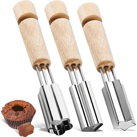 3-teiliges Set aus Edelstahl-Cupcake-Ausstechern in Herz-, Stern- und Blumenform – zum Füllen von Cupcakes – 3-teilig (1/2)