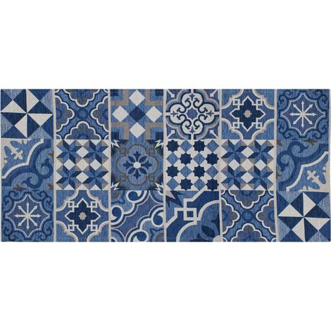 Tappeto Cucina In Ciniglia Arredo Moderno Passatoia Multiuso Ingresso Corridoio Antiscivolo Prodotto Italiano Disegni Piazzati Cotone Varie Misure Lavabile In Lavatrice Lavatrice Cementine BluMare - 5