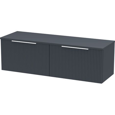 Tixall Fluted 2 Drawer Wall Hung Vanity Unit with Worktop, Dark Grey, 1200mm
