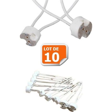 Lampesecoenergie – Lot de 10 douilles culot GU5.3 – Céramique blanche – 2A/250V – Compatibilité 12V DC – Fils silicium tressés 150mm (1/2)