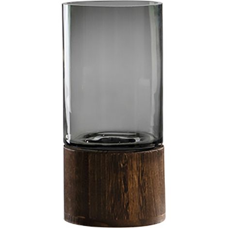Vase en verre cylindrique moderne, vase en verre cristal transparent fait main avec base en bois, pot pour fleurs et plantes, idéal pour la décoration de la maison ou du bureau, cadeau pour un mariage (1/5)